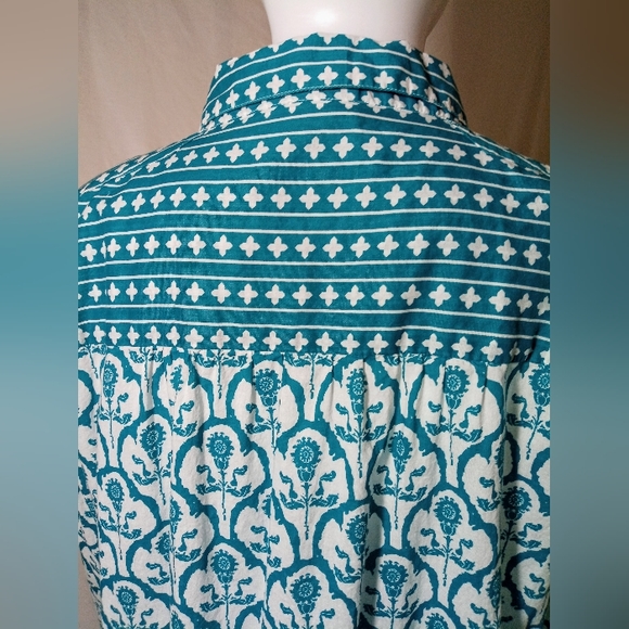 Soft Surroundings Teal/White L/S Relaxed Fit Button Up Shirt - Picture 5 of 5